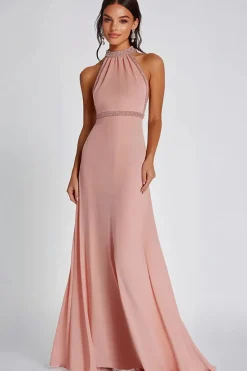 Sparkly Pink Bainha frisada Halter Long Formal Dress
