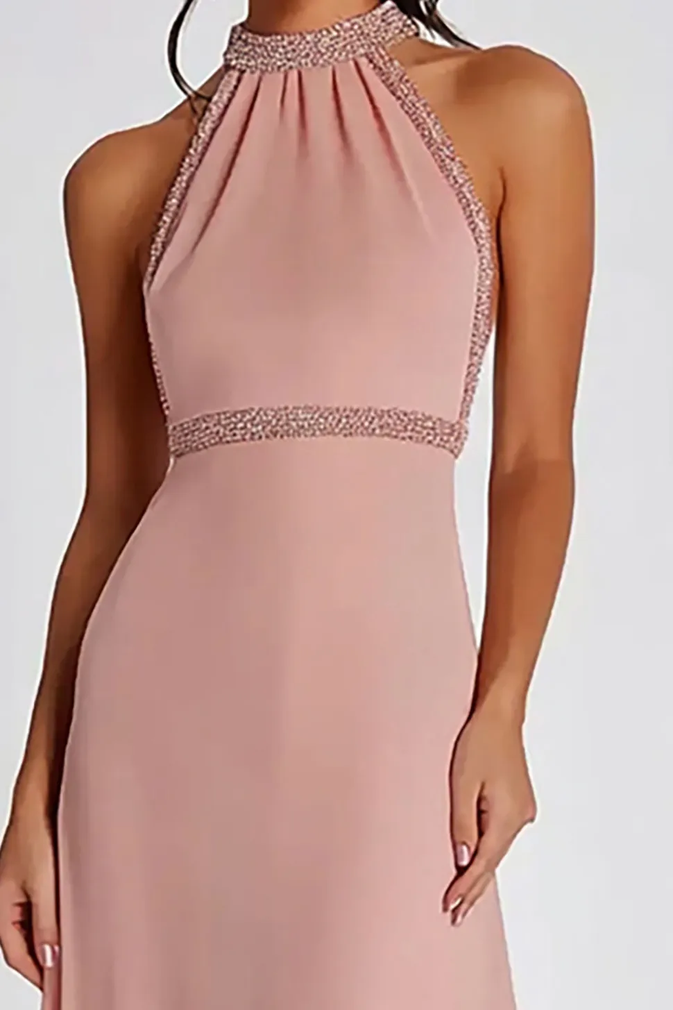 Sparkly Pink Bainha frisada Halter Long Formal Dress