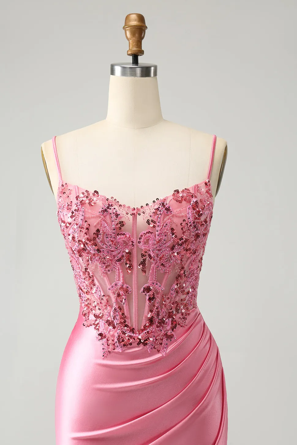Sparkly Pink Tight Corset Espaghetti Straps Homecoming Dress com Apliques