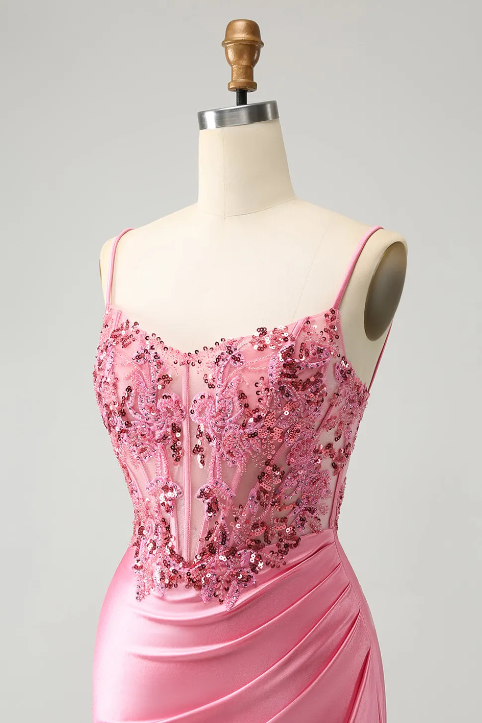 Sparkly Pink Tight Corset Espaghetti Straps Homecoming Dress com Apliques