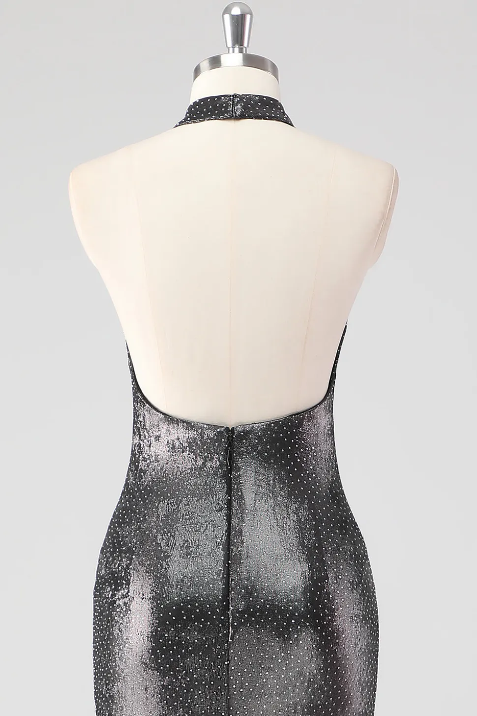 Sparkly prata cinza Halter Shath vestido formal com fenda