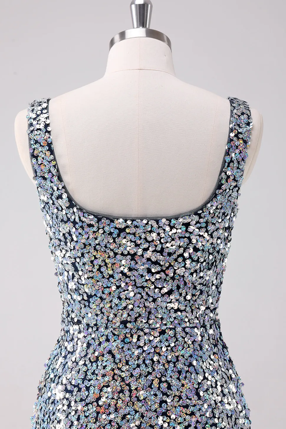 Sparkly prata pescoço quadrado apertado Homecoming vestido com fenda
