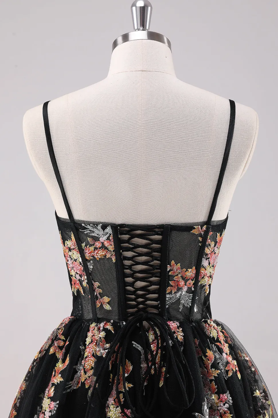 Sparkly Preto A-Line Floral Vestido Curto Homecoming