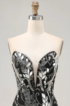 Sparkly Preto Bodycon Sequins Vestido Curto Homecoming com Missangas