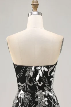 Sparkly Preto Bodycon Sequins Vestido Curto Homecoming com Missangas