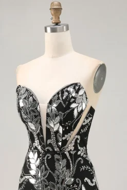 Sparkly Preto Bodycon Sequins Vestido Curto Homecoming com Missangas