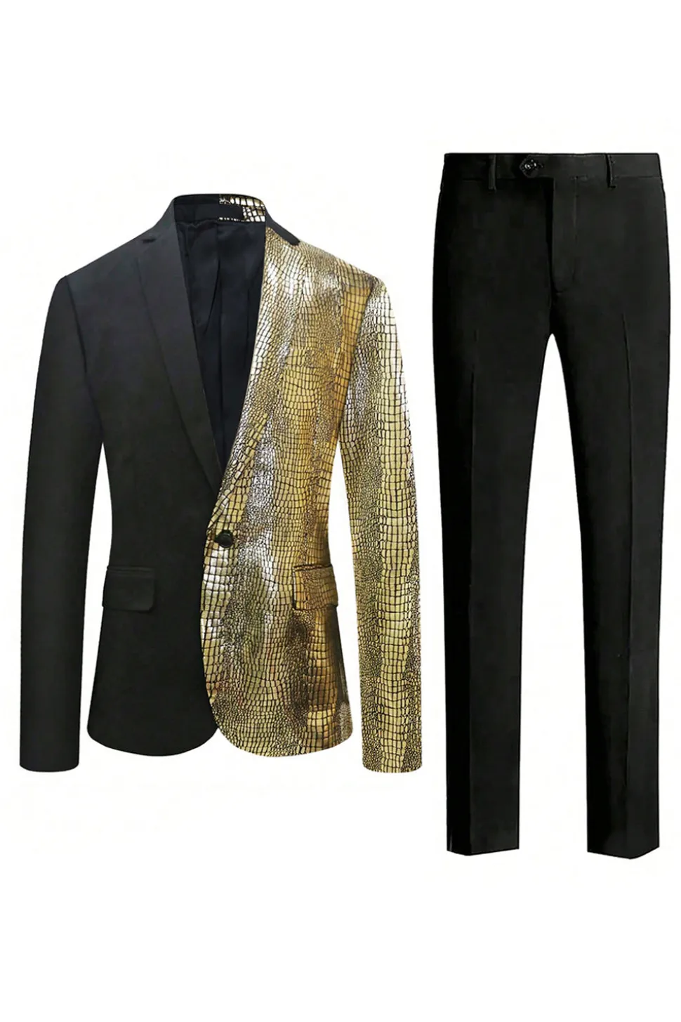 Sparkly Preto Dourado 2 Peças Um Botão Notched Lapela Masculino Prom Suit