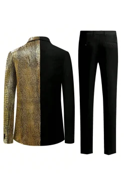 Sparkly Preto Dourado 2 Peças Um Botão Notched Lapela Masculino Prom Suit