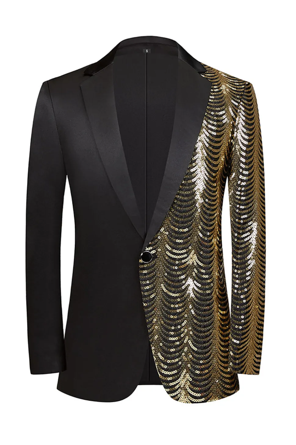 Sparkly Preto e Dourado Sequins Patchwork Men Blazer