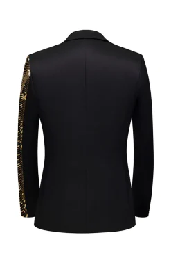 Sparkly Preto e Dourado Sequins Patchwork Men Blazer