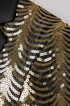 Sparkly Preto e Dourado Sequins Patchwork Men Blazer
