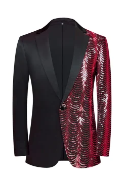 Sparkly Preto e Dourado Sequins Patchwork Men Blazer