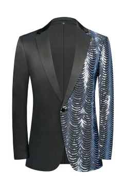 Sparkly Preto e Dourado Sequins Patchwork Men Blazer