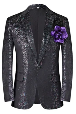 Sparkly Preto Notched Lapela 2 Peças Masculino Prom Terno com Flor 3D