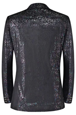 Sparkly Preto Notched Lapela 2 Peças Masculino Prom Terno com Flor 3D