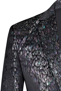 Sparkly Preto Notched Lapela 2 Peças Masculino Prom Terno com Flor 3D
