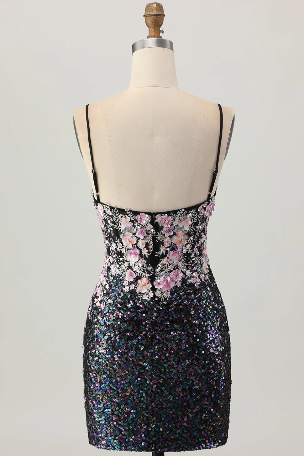 Sparkly preto rosa flor bodycon espartilho curto homecoming vestido com sequins