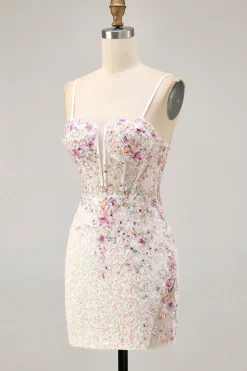 Sparkly preto rosa flor bodycon espartilho curto homecoming vestido com sequins