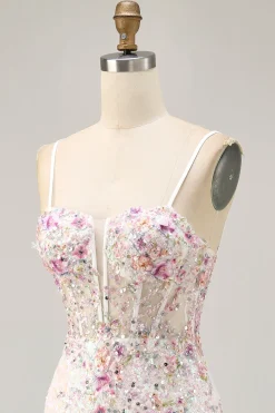 Sparkly preto rosa flor bodycon espartilho curto homecoming vestido com sequins