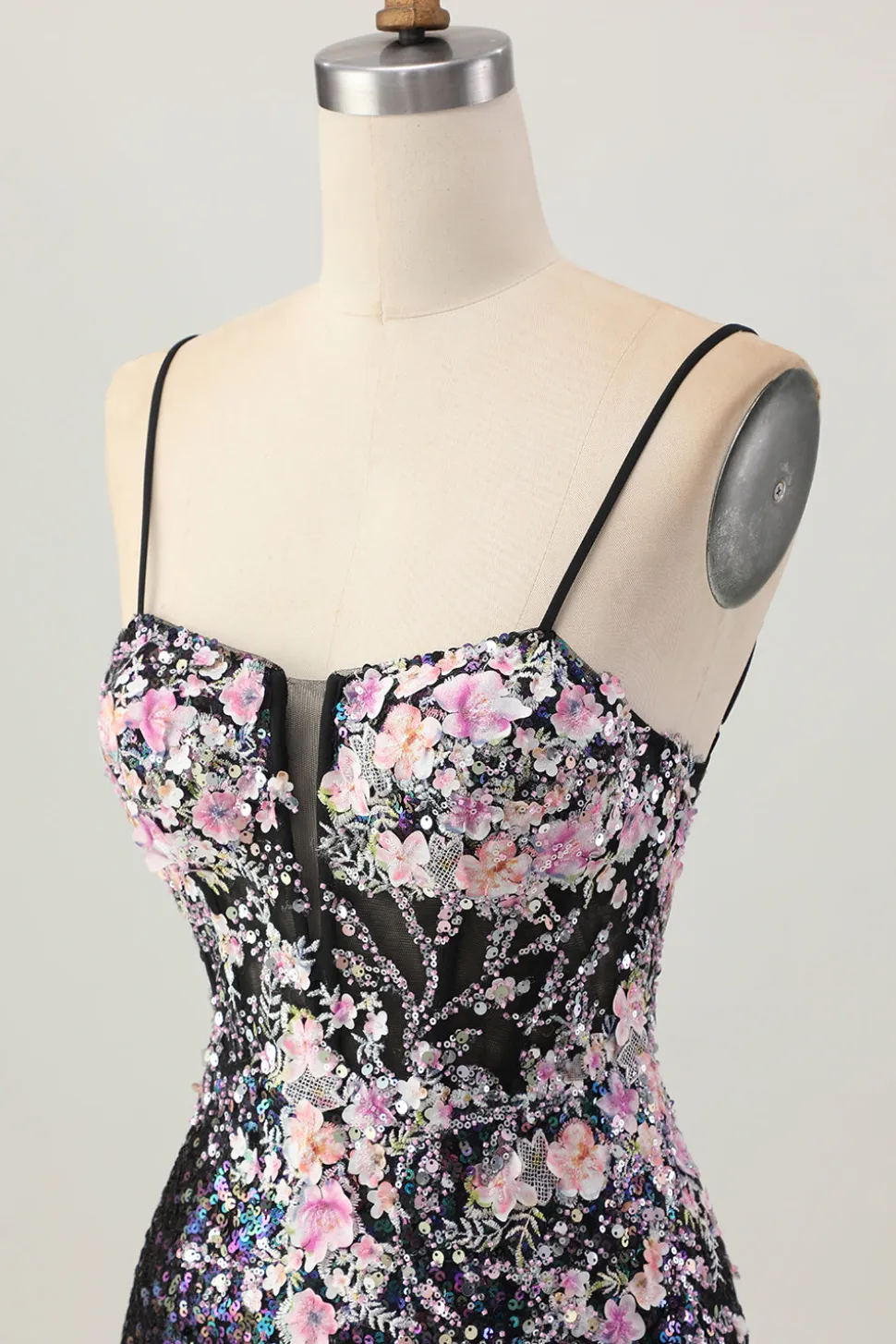 Sparkly preto rosa flor bodycon espartilho curto homecoming vestido com sequins
