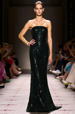 Sparkly Preto Sequins Strapless Sereia Vestido de Noite