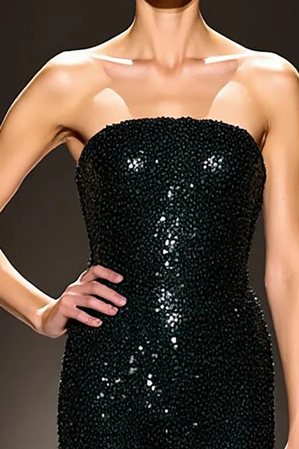 Sparkly Preto Sequins Strapless Sereia Vestido de Noite