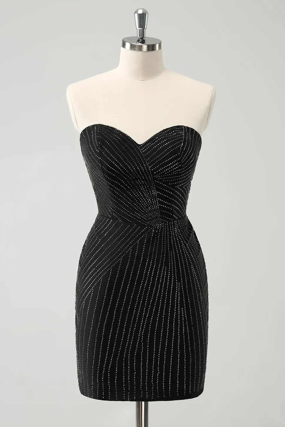 Sparkly Preto Strapless Bodycon Mini Vestido Homecoming