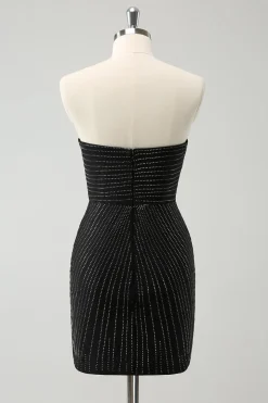 Sparkly Preto Strapless Bodycon Mini Vestido Homecoming