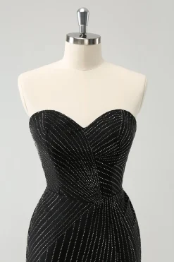 Sparkly Preto Strapless Bodycon Mini Vestido Homecoming