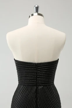 Sparkly Preto Strapless Bodycon Mini Vestido Homecoming