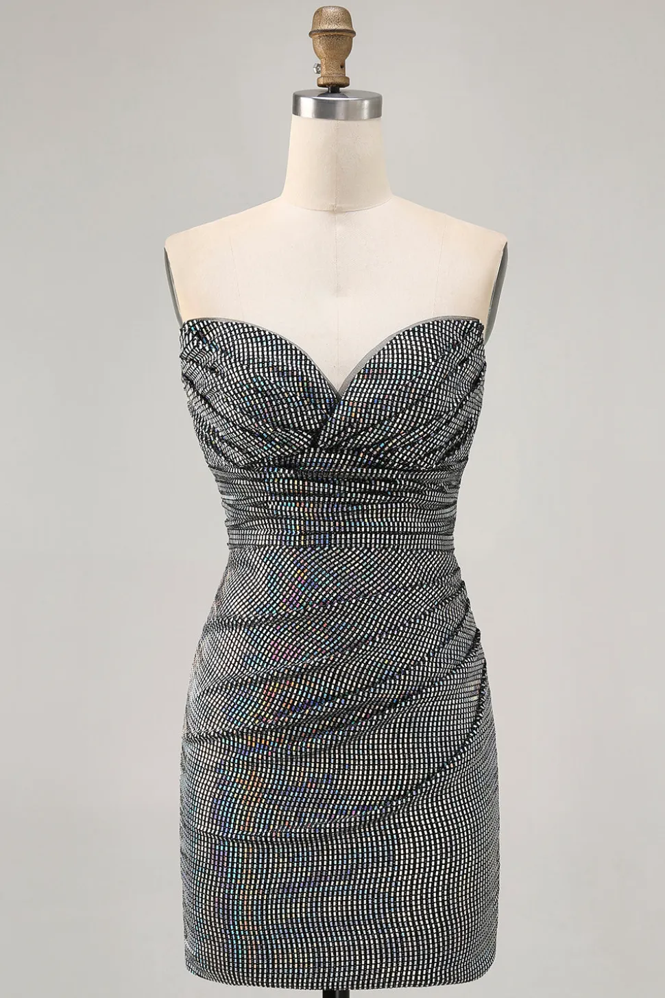 Sparkly Preto Strapless Tight Short Homecoming Dress com lantejoulas