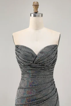 Sparkly Preto Strapless Tight Short Homecoming Dress com lantejoulas
