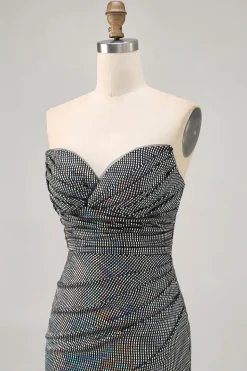Sparkly Preto Strapless Tight Short Homecoming Dress com lantejoulas