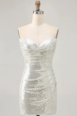 Sparkly Preto Strapless Tight Short Homecoming Dress com lantejoulas