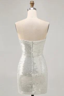 Sparkly Preto Strapless Tight Short Homecoming Dress com lantejoulas