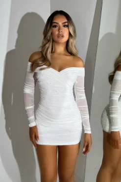 Sparkly Preto V Neck Bodycon Mangas Longas Vestido Homecoming com frisos