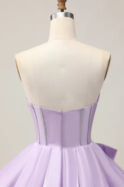 Sparkly Purple A-Line Strapless Sequins Vestido Curto Homecoming com Arco