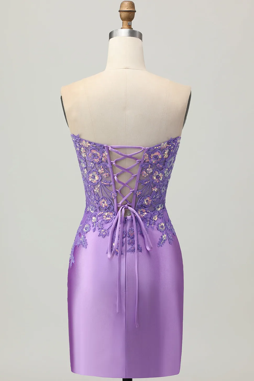 Sparkly Purple Bodycon Espartilho sem alças Ruched Sequins Short Homecoming Dress