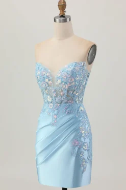 Sparkly Purple Bodycon Espartilho sem alças Ruched Sequins Short Homecoming Dress