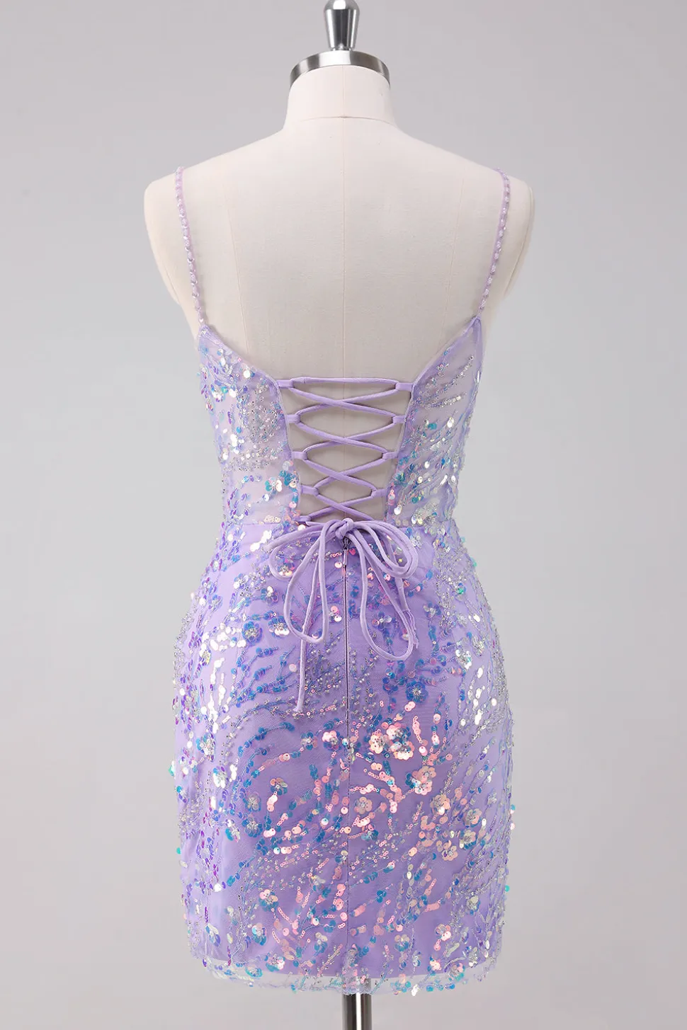 Sparkly Purple Bodycon Esparguete Correias Sequins Vestido Curto Homecoming