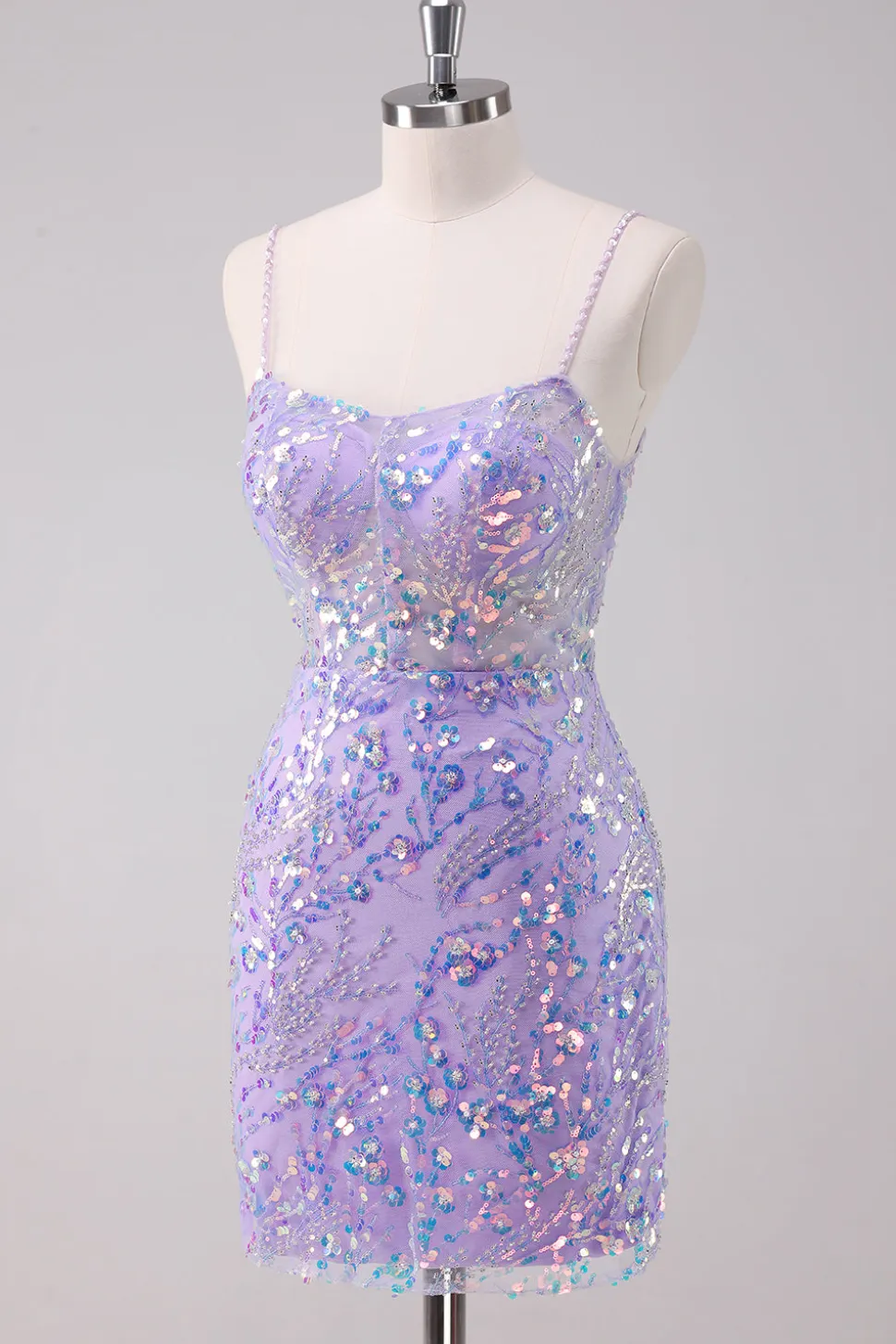 Sparkly Purple Bodycon Esparguete Correias Sequins Vestido Curto Homecoming