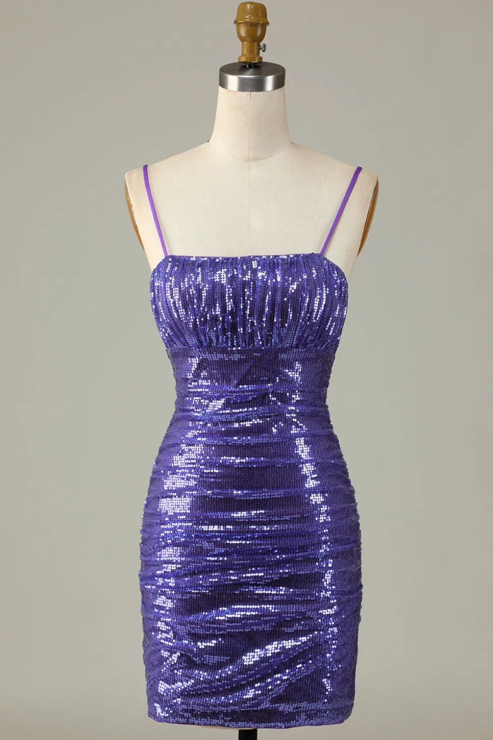 Sparkly Purple Sequins Espaghetti Correias Apertado Curto Homecoming Dress