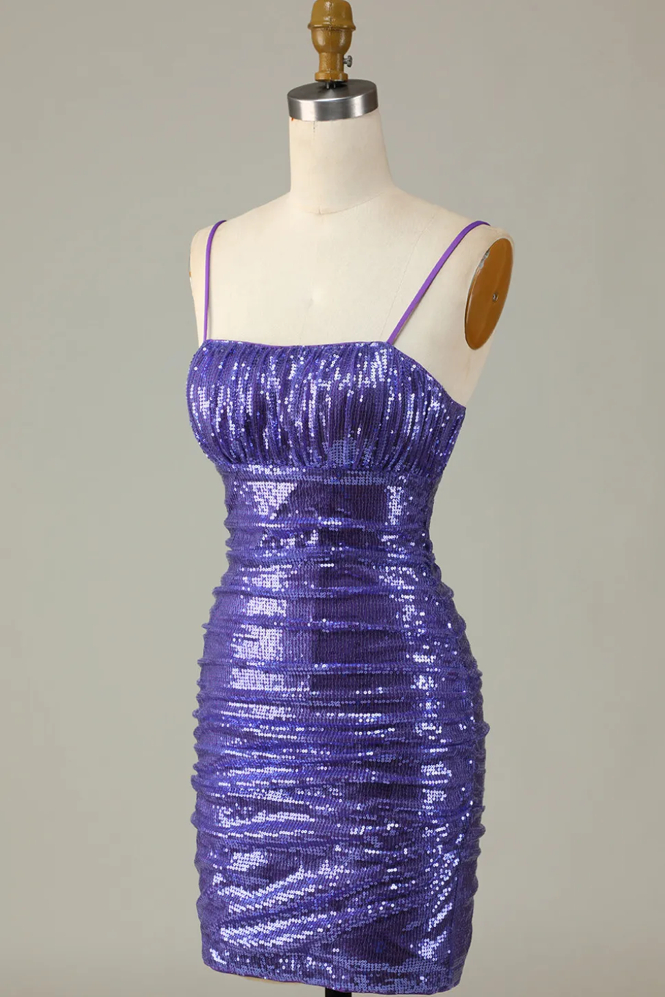 Sparkly Purple Sequins Espaghetti Correias Apertado Curto Homecoming Dress