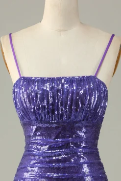 Sparkly Purple Sequins Espaghetti Correias Apertado Curto Homecoming Dress