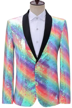 Sparkly Rainbow Shawl Lapel Men's Prom Blazer com Sequins