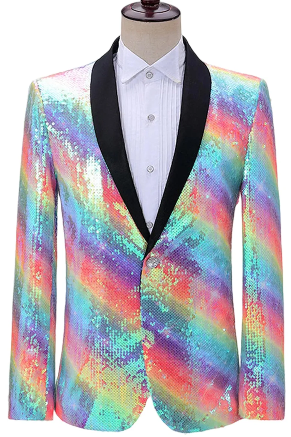 Sparkly Rainbow Shawl Lapel Men's Prom Blazer com Sequins