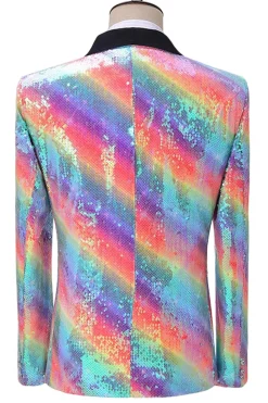 Sparkly Rainbow Shawl Lapel Men's Prom Blazer com Sequins