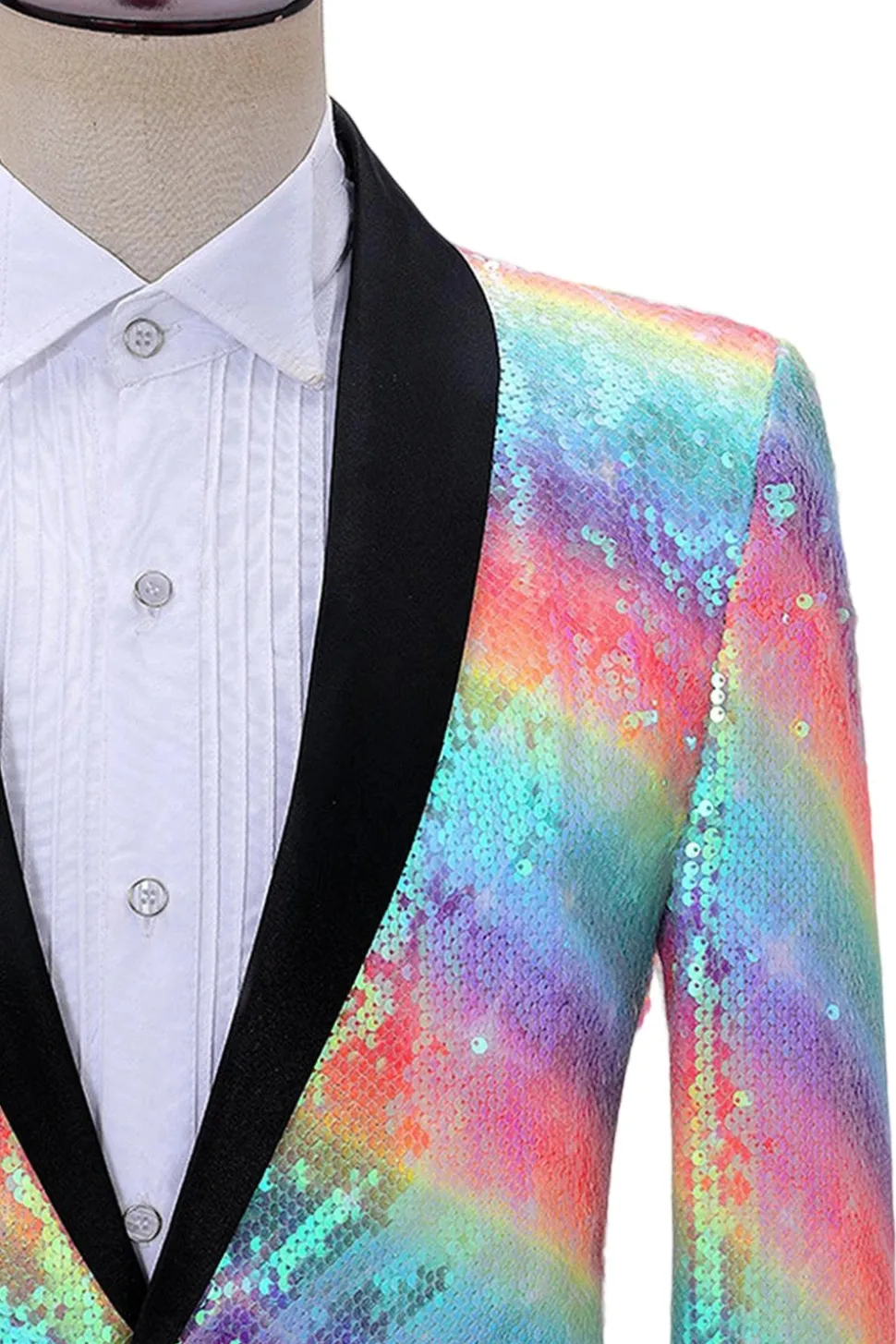 Sparkly Rainbow Shawl Lapel Men's Prom Blazer com Sequins