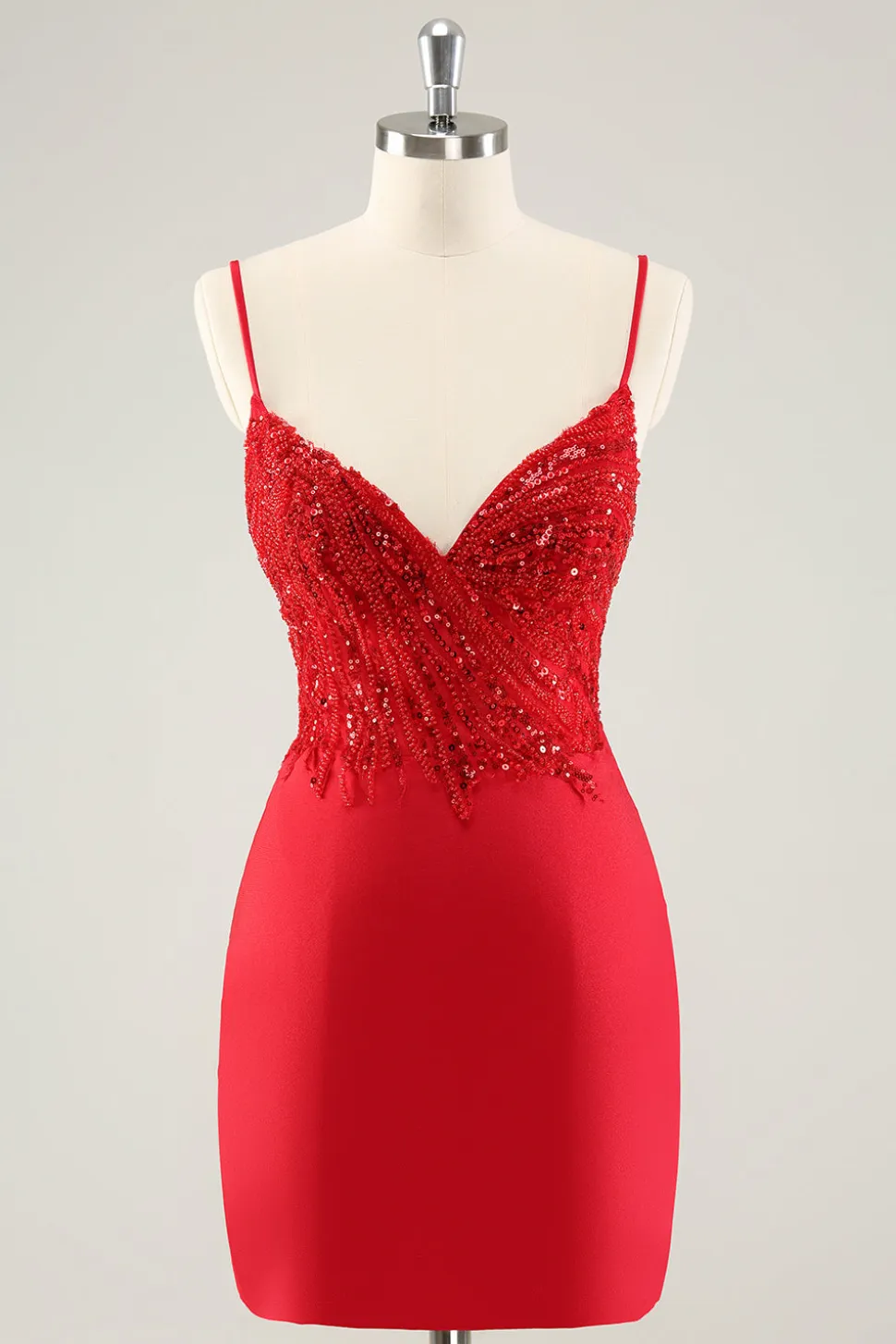 Sparkly Red Bodycon Esparguete Correias Homecoming Dress com Sequins