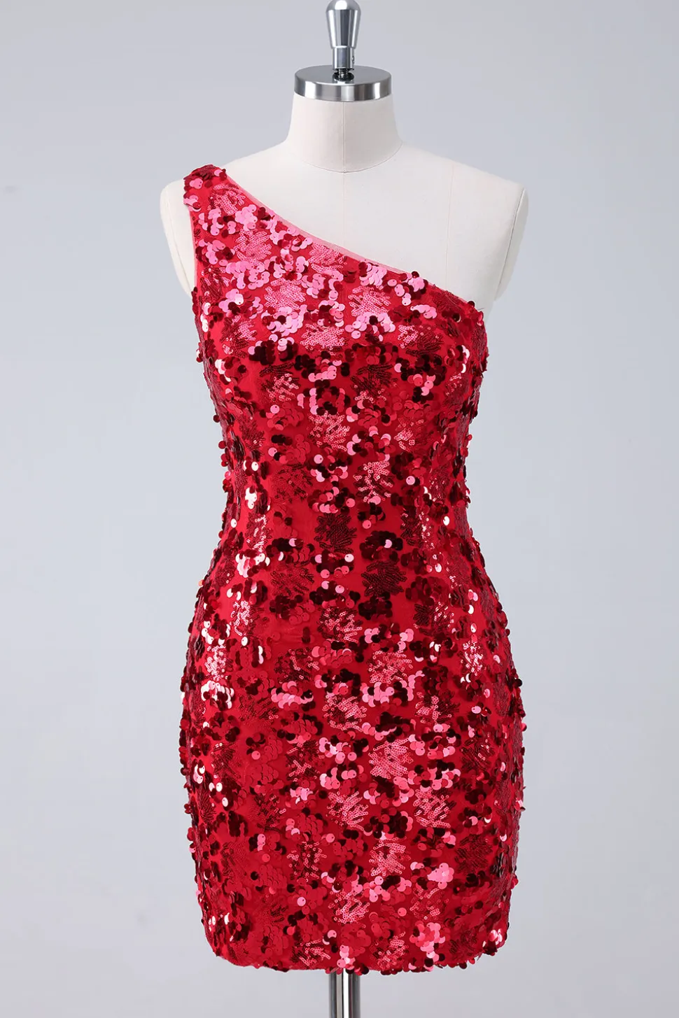 Sparkly Red One Shoulder Tight Short Homecoming Dress com lantejoulas